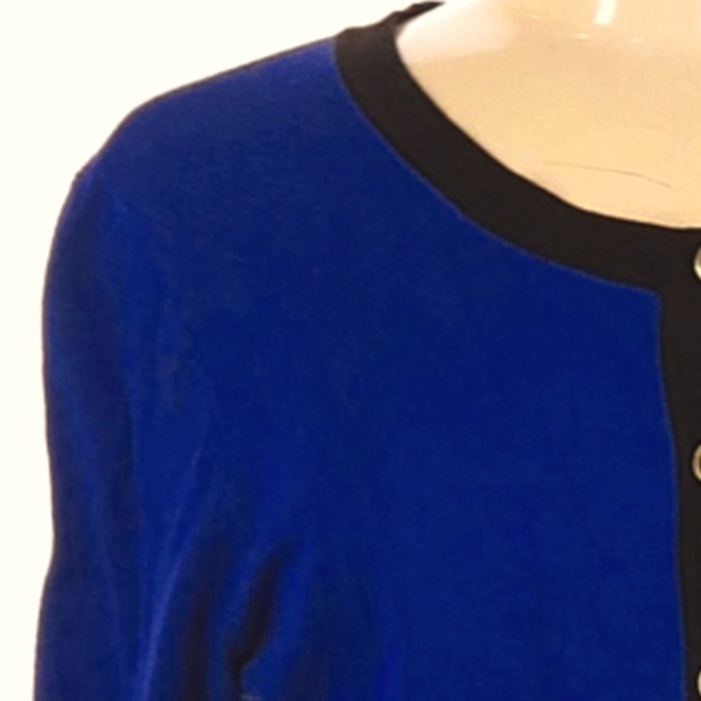 💙 Beautifully Tailored Cobalt Blue & Black Color Block Sweater Cardigan - M - Picture 8 of 12